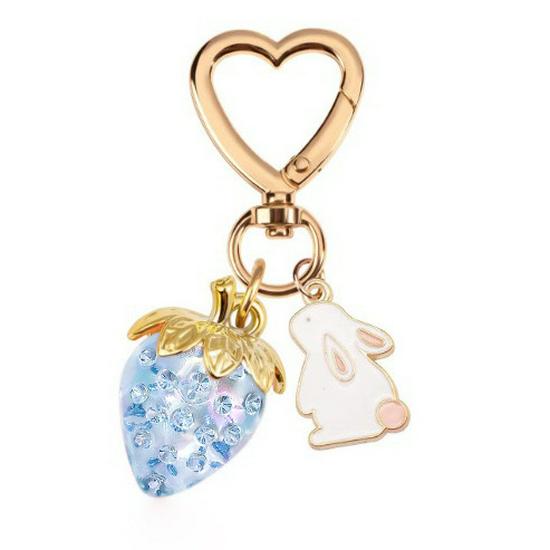 Peach Heart Strawberry Flower Keychain - Heart-Shaped Bag or Car Pendant
