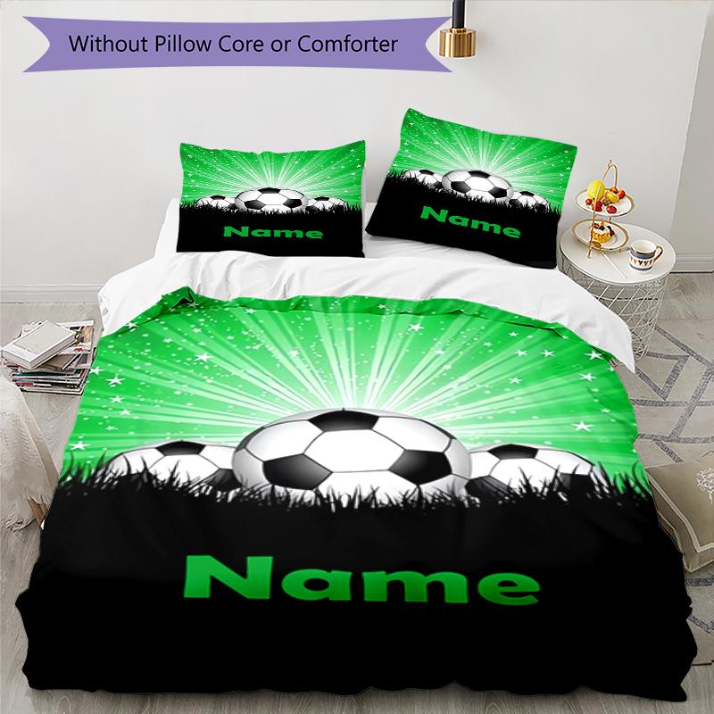 3pcs Custom Name Soccer Bedding Set Duvet Cover Closure Includes 1 Duvet Cover & 2 Pillowcases, Soft and Comfortable for All Seasons.