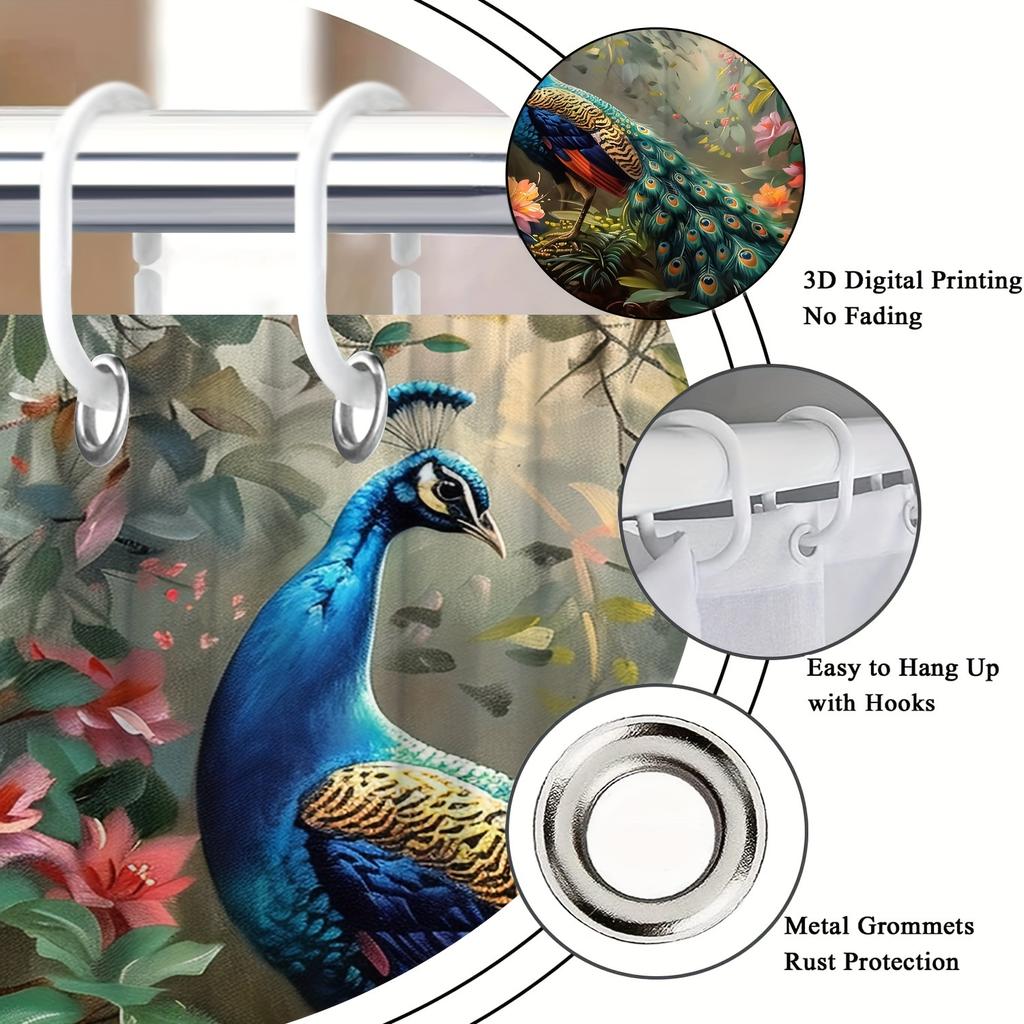 Decorative Tropical Peacock Floral Jungle Print Waterproof Luxury Shower Curtain for Modern Bathroom Decor Use