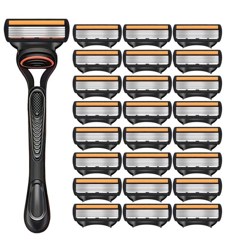 Shaver Men's Manual Razor Safety Razor 6-layer Stainless Steel Hair Removal Knife, Replaceable Razor Head, Razor Tools.