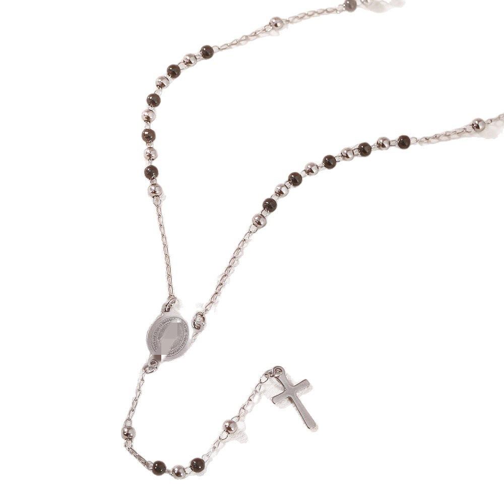 Women Vintage Rosary Necklace, Stainless Steel Virgin Mary Medal Cross Beaded Chain Fashion Jewelry