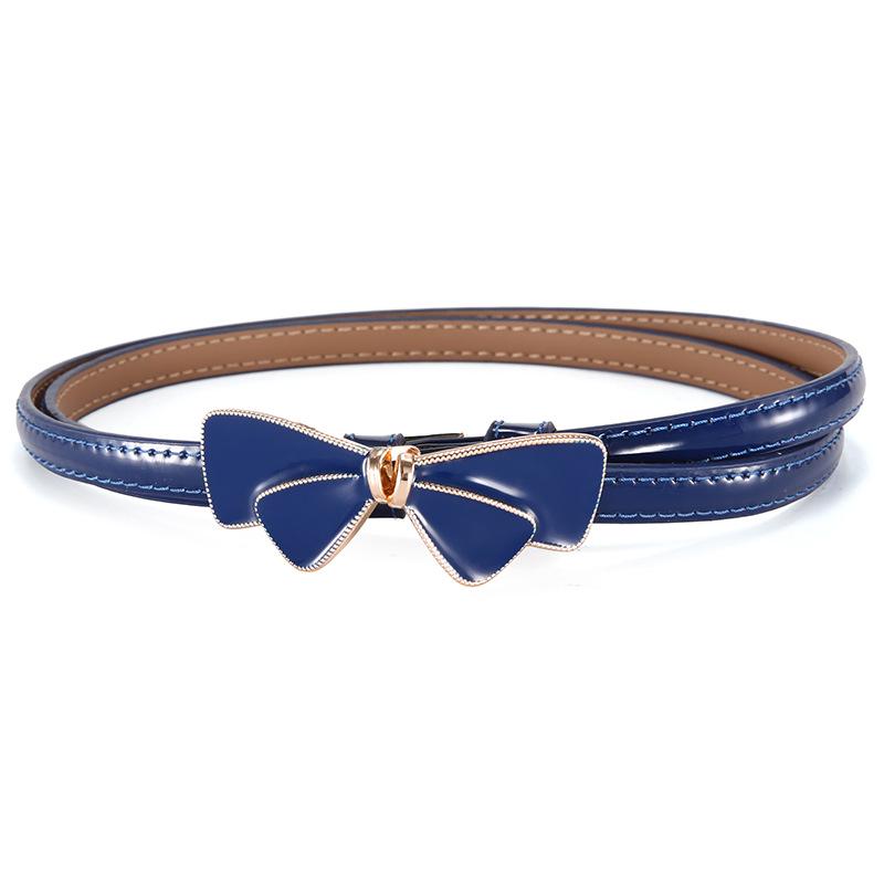 Women's Fashion Black Patent Leather Belt with Bowknot - Versatile, Genuine Leather Waist-Cinching Accessory