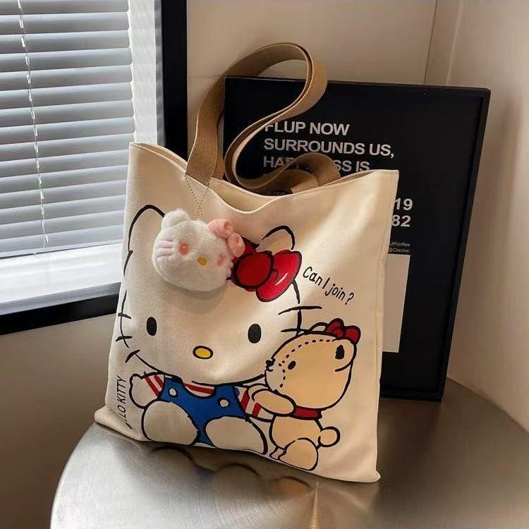 Large Capacity Cartoon Kitty Shoulder Bag, Cute Student Tote with Fashionable KT Cat Design for Commuting