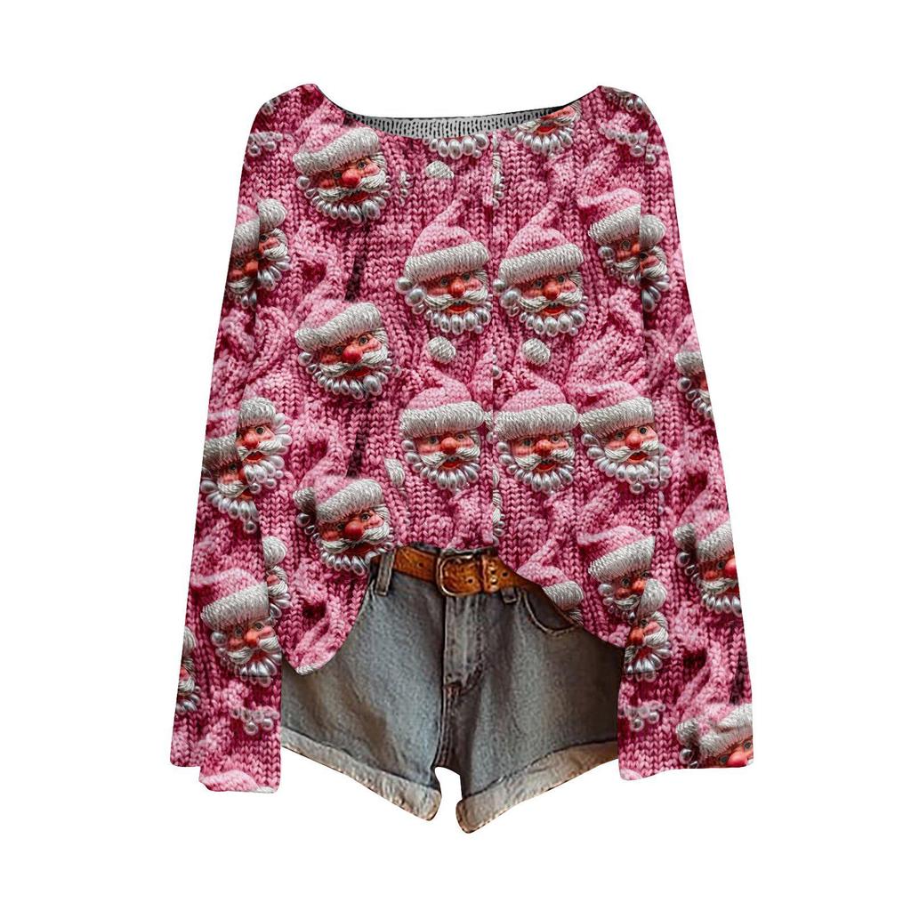 ZJW One-Shoulder 3D Christmas Pullover Sweater