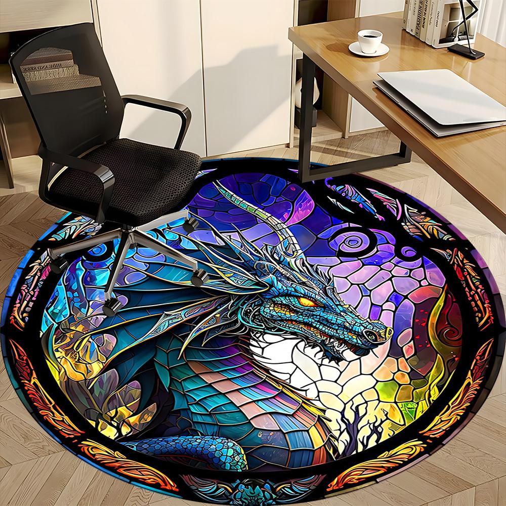1pc StainedGlass Dragon Office Round Area Rug, Under Office Chairs Bedroom Living Room Home Decor, Room Deco