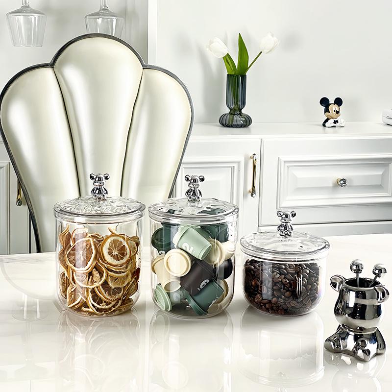 Transparent Bear-Shaped Sealed Jar with Lid for Kitchen and Living Room Storage