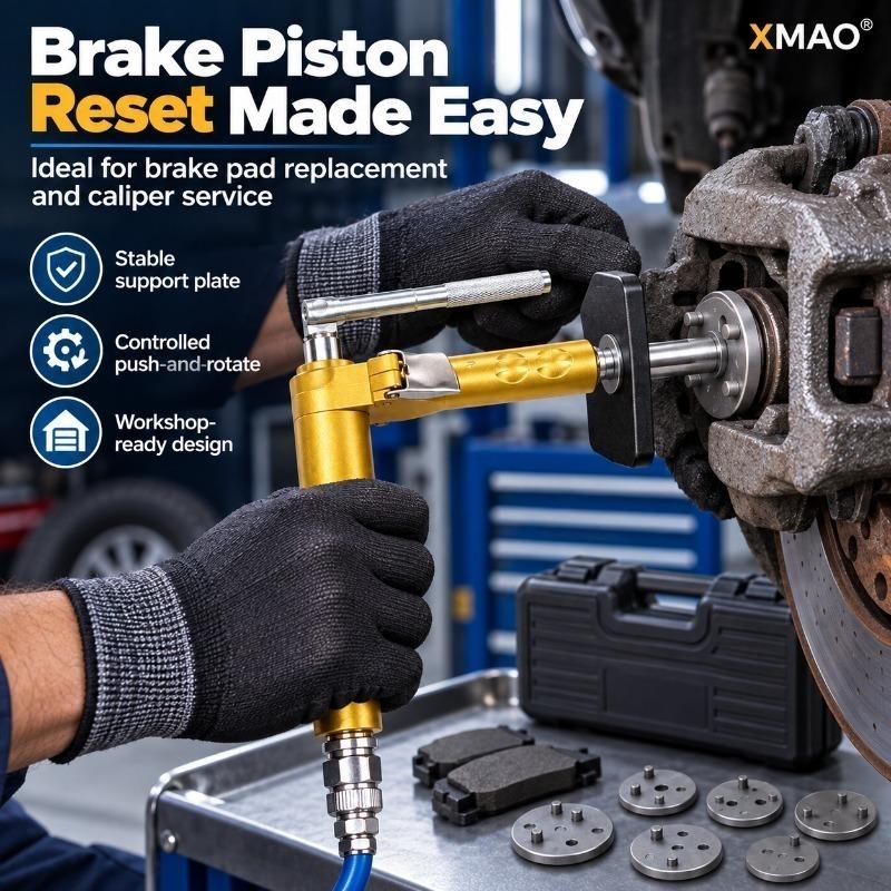 Pneumatic Brake Caliper Piston Rewind Tool Kit with 16 Adapters, Air Powered Brake Pad Replacement Reset Tool for Auto Repair