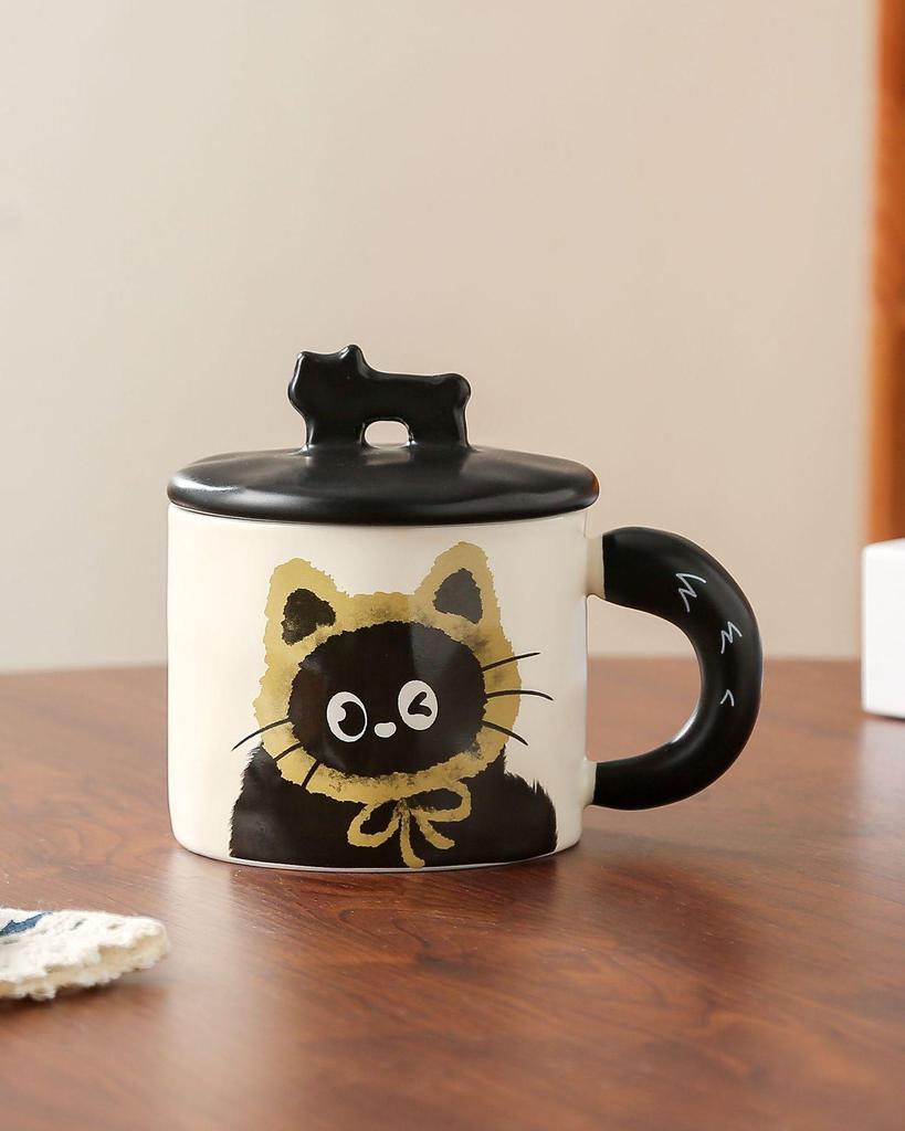 Customized Ceramic Cat Mug with Lid - Cute Office Coffee Cup Gift