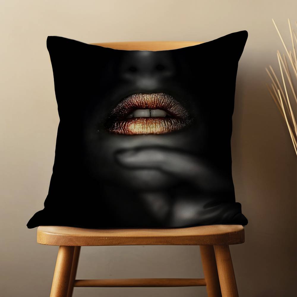 Black Skin Golden Makeup Throw Pillow Case For 45*45cm,55*55cm,30*30cm For Home Bedroom Decoration And Protector