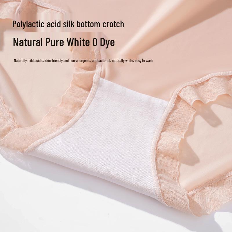 Women's Seamless Lace Mid-Waist Antibacterial Ice Silk Briefs - Cooling & Breathable