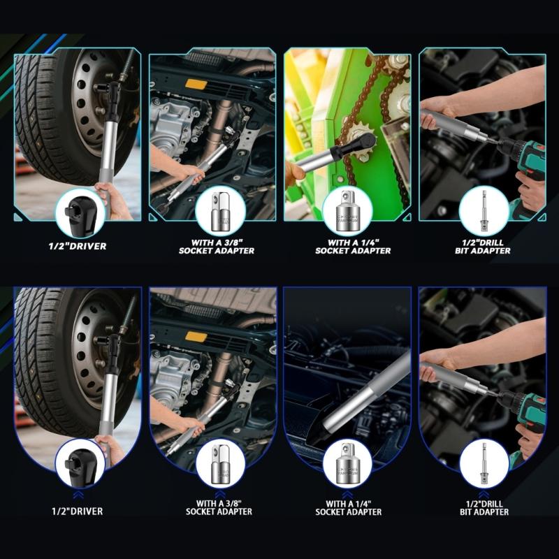 Ratcheting Wrench Spanner Kit 4 Adapters Corrosion Resistant Steel Ergonomic Grip Suitable For Mechanics And DIY Project