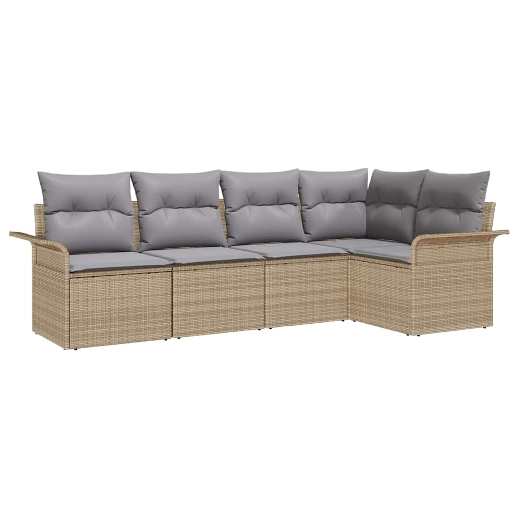 Garden Sofa Set with Cushions 5 Pcs Beige Poly Rattan