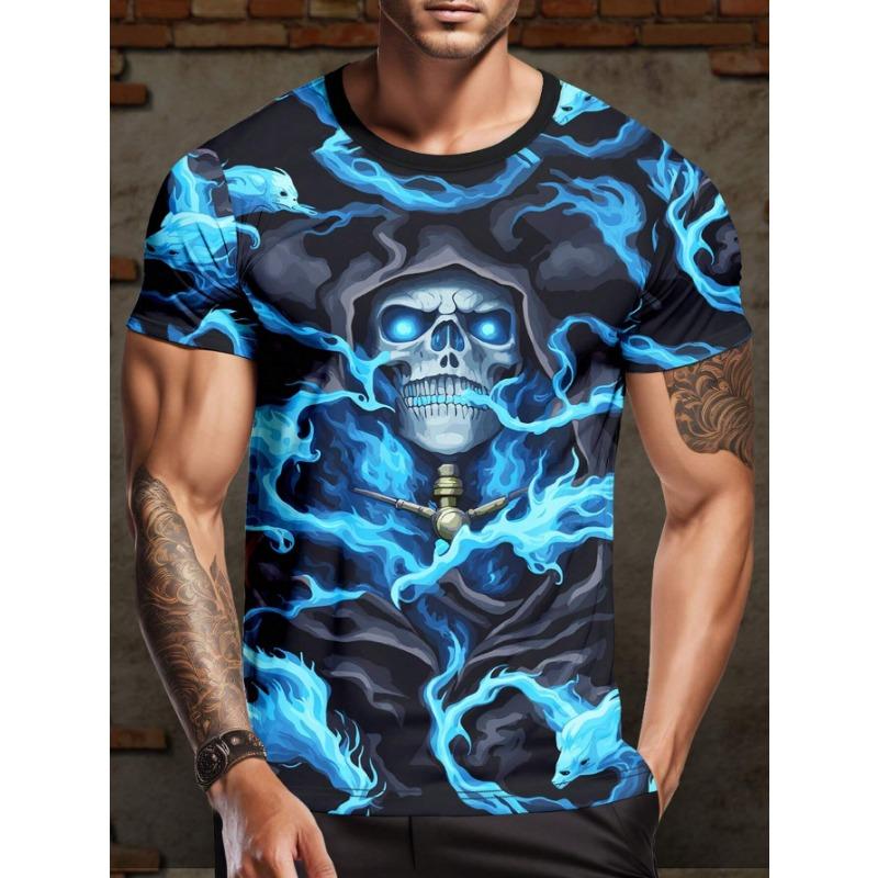 Summer Round Neck 3D Skull Print Top Fashionable Casual Short Sleeved Men's T-shirts