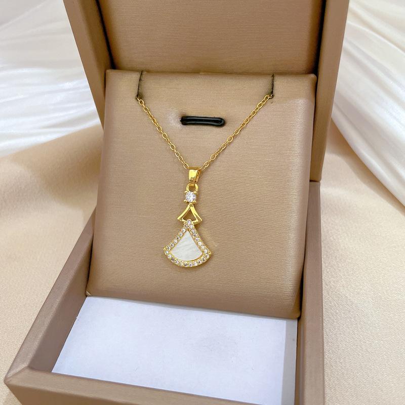 Shell Skirt Micro-Inlaid Necklace Earrings Set Light Luxury Personality Temperament Earrings Necklace Combination