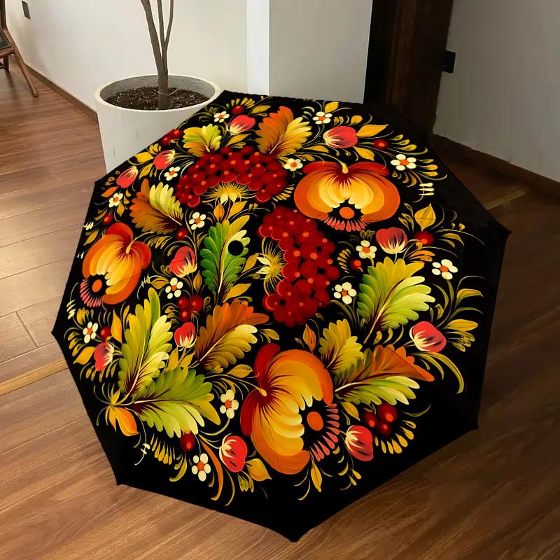 1PC Floral pattern Circle designAutomatic Open/Close Umbrella with Windproof, 8-Rib Sturdy Canopy, Durable Ribs, Fashionable Design, Outdoor Accessory