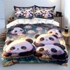 Cute Pandas Soaking In Hot Springs Duvet Cover Set With 3D Printing Design Soft Polyester Bedding Set All-Season Comfort
