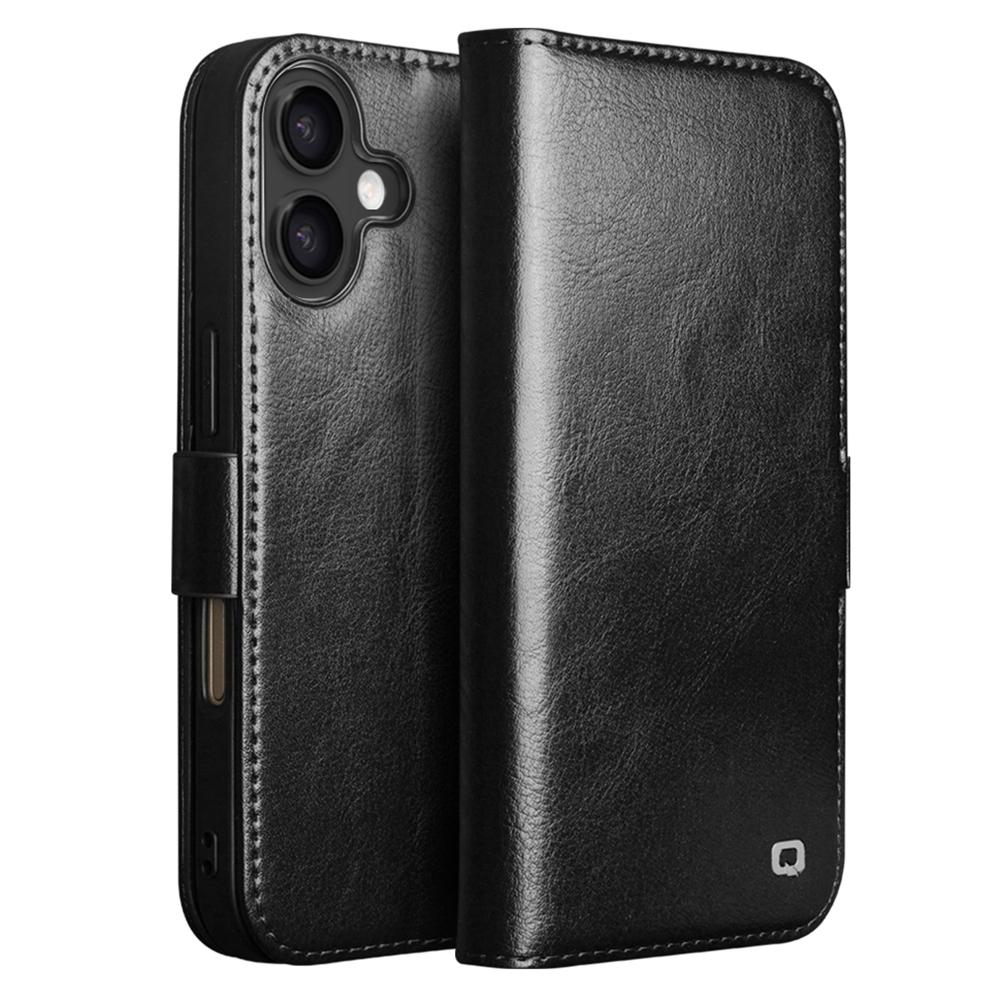 QIALINO For iPhone 17 Case with Card Holder Genuine Cow Leather Stand Phone Cover