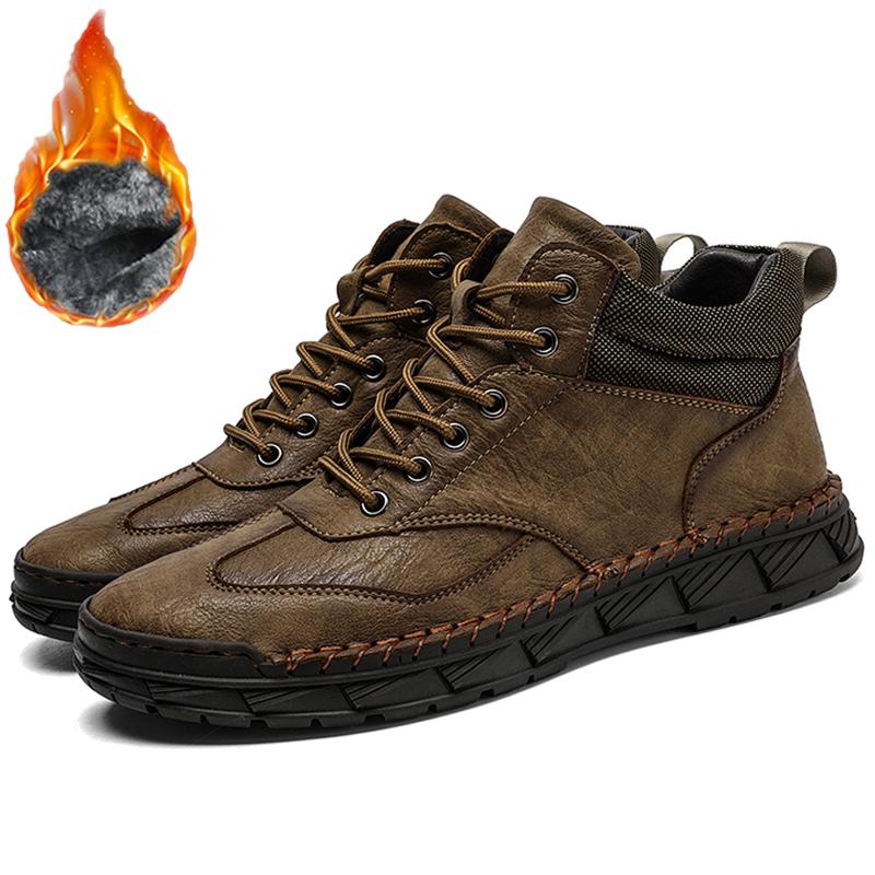 

Мужская ретро натуральная кожа большого размера повседневная обувь зимние плюс бархатные теплые ботильоны весна и осень мужские полусапоги средней длины 48 светло-коричневого