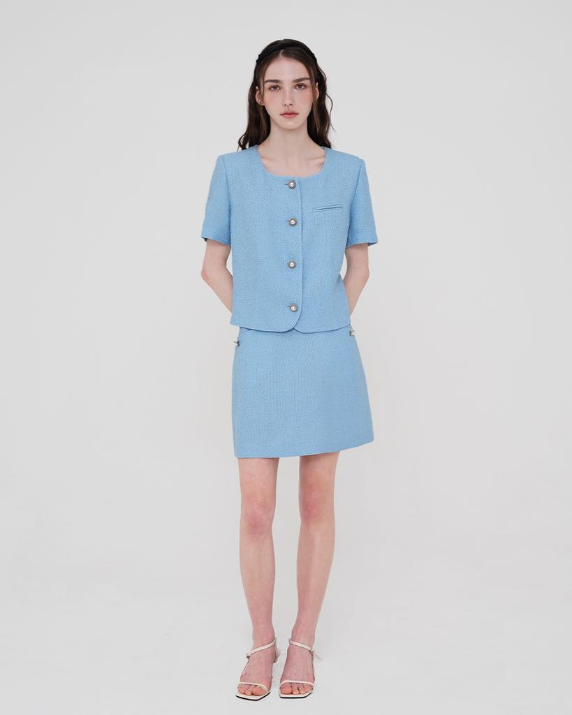 Sisterhood Tweed A-Line Miniskirt - Sky