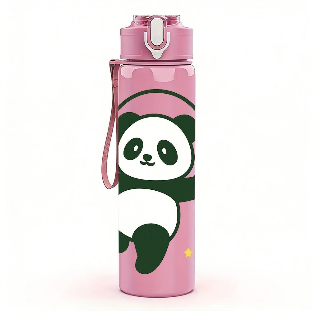 1PC Cute Panda Bear 750ml Color Plastic Sports Water Bottle Leakproof Flip Straw Lid Suitable for Sports Office Home Use