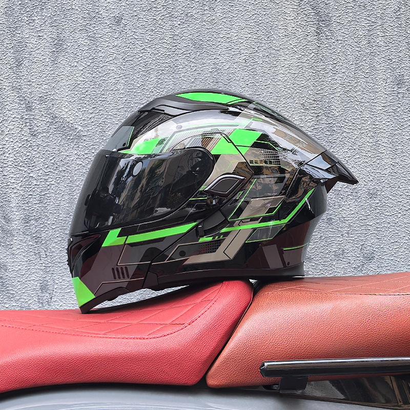 Motorcycle Helmet Peeling Helmet Double Lens Big Tail Locomotive Racing Helmet Running Helmet Men and Women Keep Warm In Winter