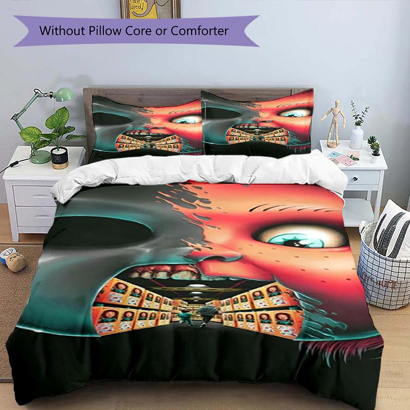 3pcs Duvet Cover Set (1*Duvet Cover + 2*Pillowcase, Without Core), Bride of Chucky Print Bedding Set, Bedroom Decor, All‑Season, Birthday Gift
