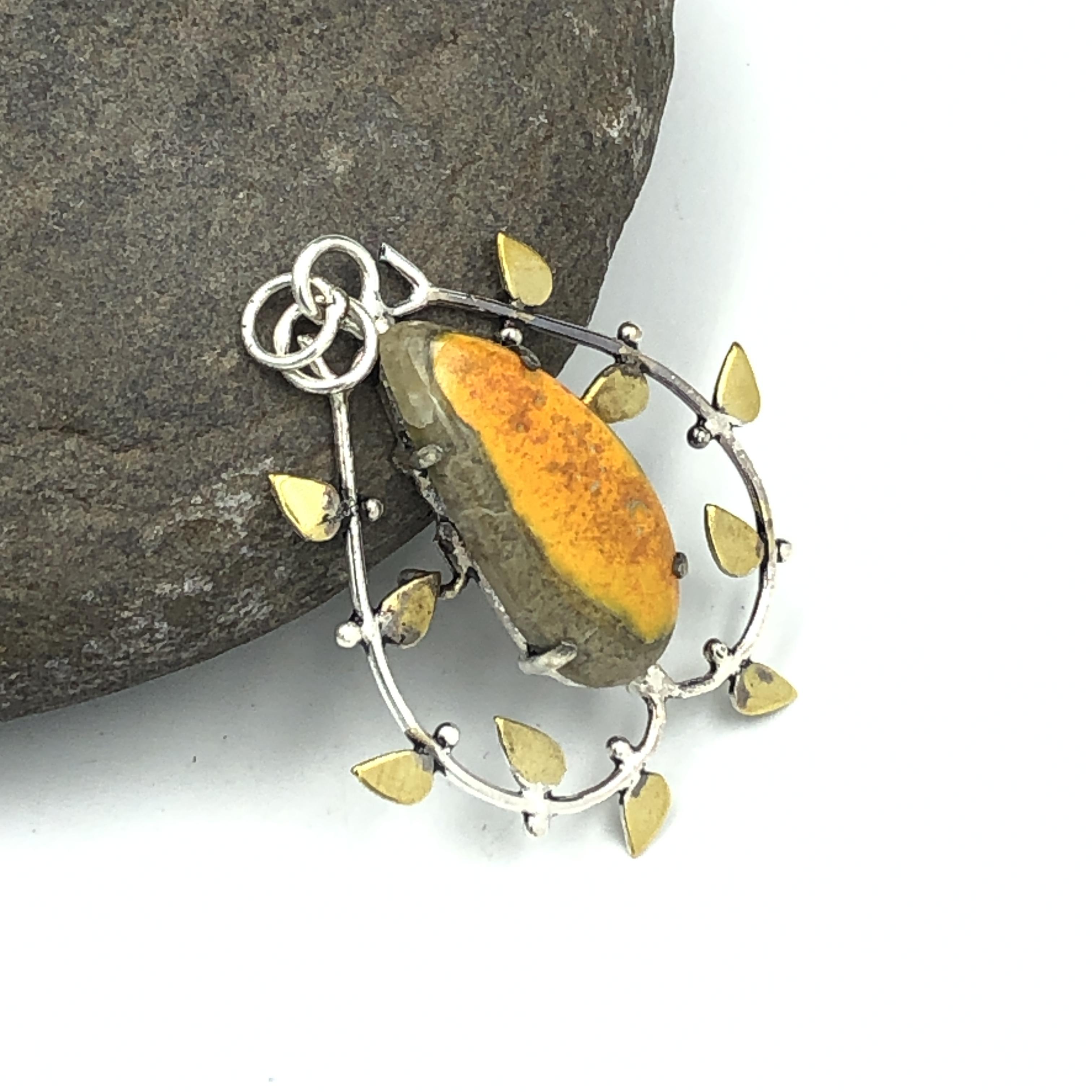 Natural Bumblebee Jasper Gemstone 925 Sterling Silver Jewelry  Pendant 1.83  AJP-95