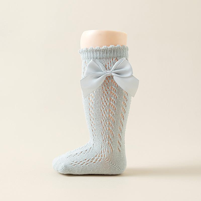 Baby Girl Knee High Socks with Bows Spring Summer Soft Cotton Ruffle Long Stockings Smooth Sole Infant Toddler Uniform Socks