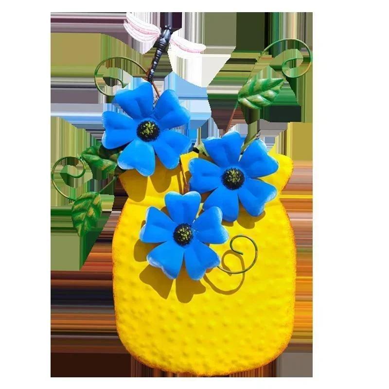 1Pcs Handmade Painted Iron Vases Wall Decorations Vase Arrangement Home Decor Ornaments Garden Decor Balcony Decors Villa Decors