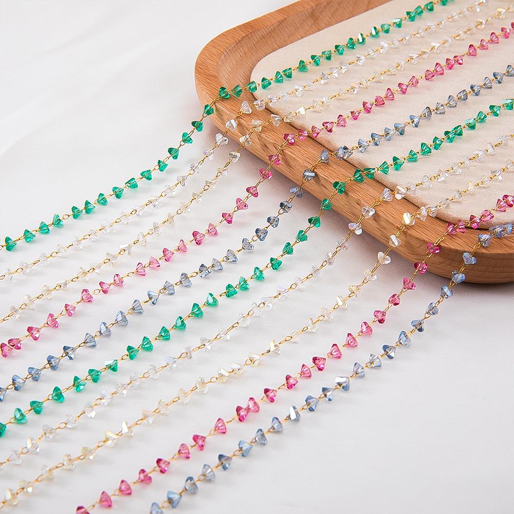 0.5M 1M 2M Irregular Clear Heart Chain Stainless Steel Glass Grave Stone Bead Chain Necklaces Bracelets Chain DIY Jewelry Making