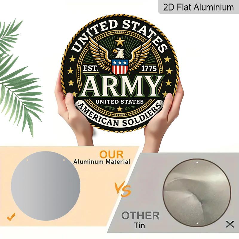 2D Flat, 1pc Round Aluminum US Army Metal Sign, "United States Army" Patriotic Wall Art with Eagle & Crest, Durable, Easy to Install, Perfect for