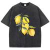 Creative Lemon Pattern Printing Washed TShirt Women Cottont Shirts ONeck Oversized Acid Wash Tops Summer Casual Woman Clothes