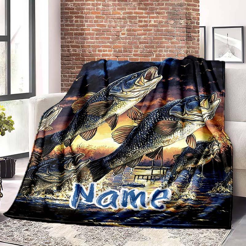 Fishing Customize Your Name Blanket Used For Chair Office Sofa Bed Camping Soft And Warm Giving Friends And Relatives Birthday Graduation Gift