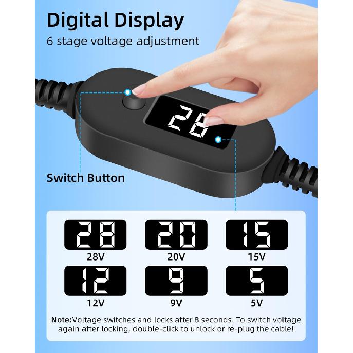 5V/9V/12V/15V/20V/28V USB C to DC 5.5x2.5 PD Trigger Power Cable Adjustable Voltage 140W Type C Male to DC 5.5x2.5mm Male Cord 5