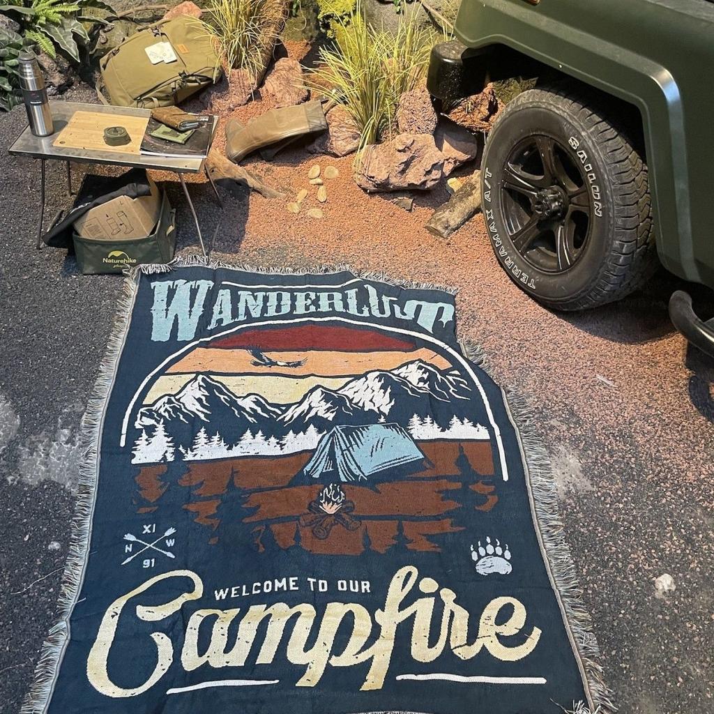 Vintage Camping Blanket With Mountain Landscape Wanderlust Woven Tapestry Throw Boho Outdoor Picnic Rug Campfire Decor For Rv
