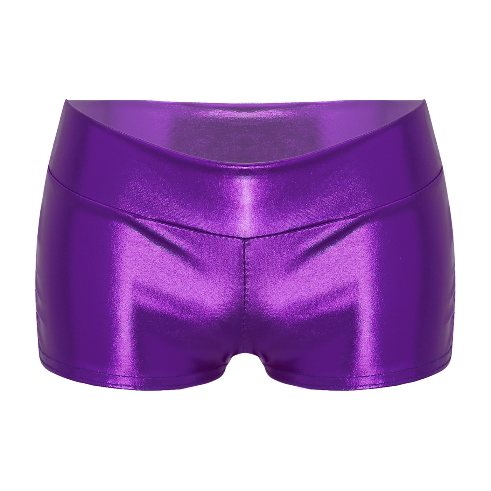 

Жіночі металеві блискучі короткі шорти з низькою посадкою Клубний одяг для танцю на пілоні One Size фіолетовий