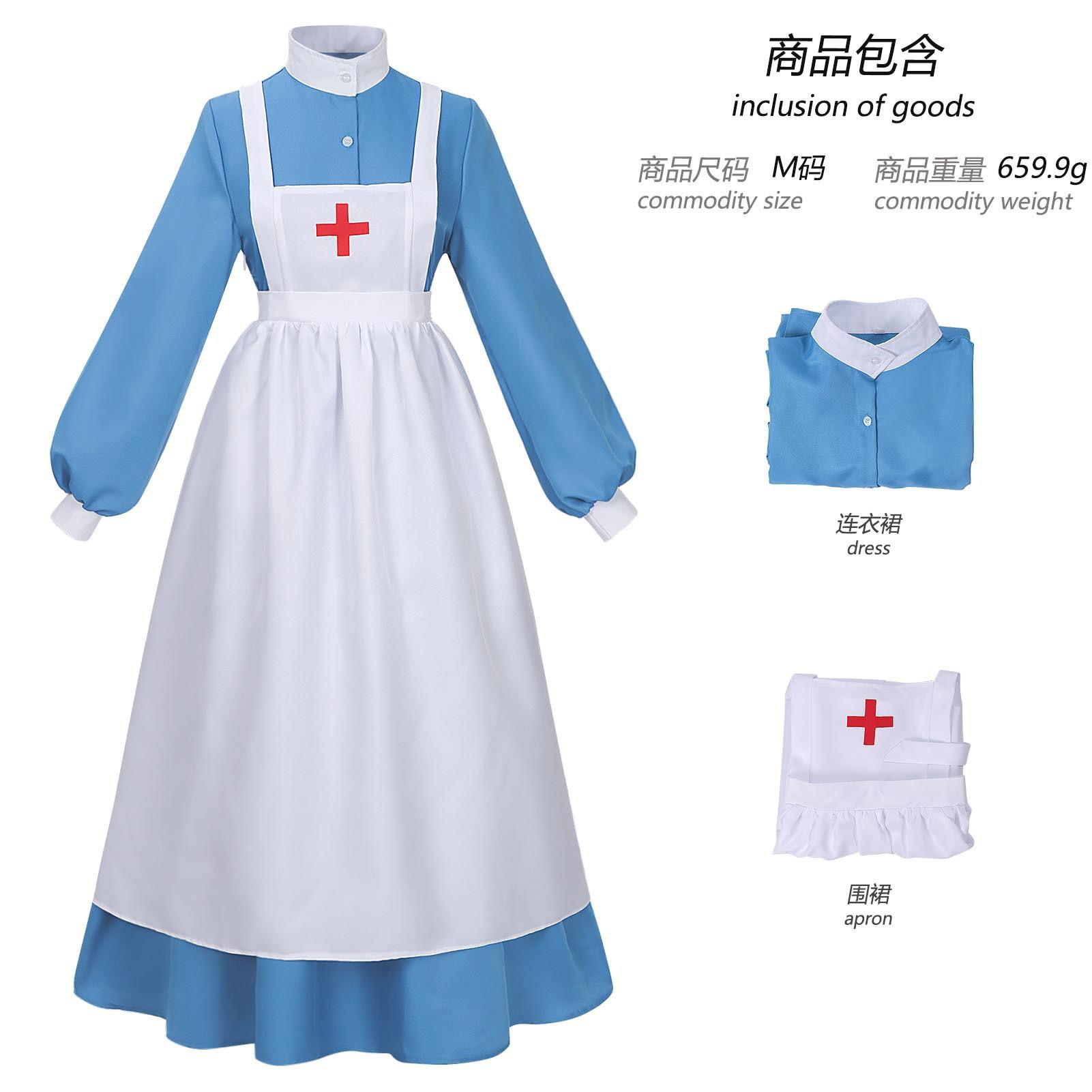 Carnaval Halloween Dames Oorlogsverpleegster Kostuum Geschiedenis Burgeroorlog Verpleegster Uniform Jurk COS Rol Speel Kostuum S white