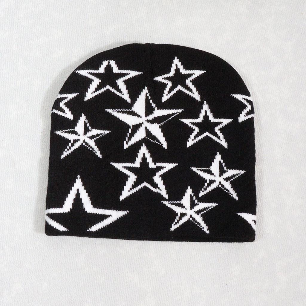 Y2k Style Star Design Knit Cap With Fluffy Fabric For Fall Street Fashion