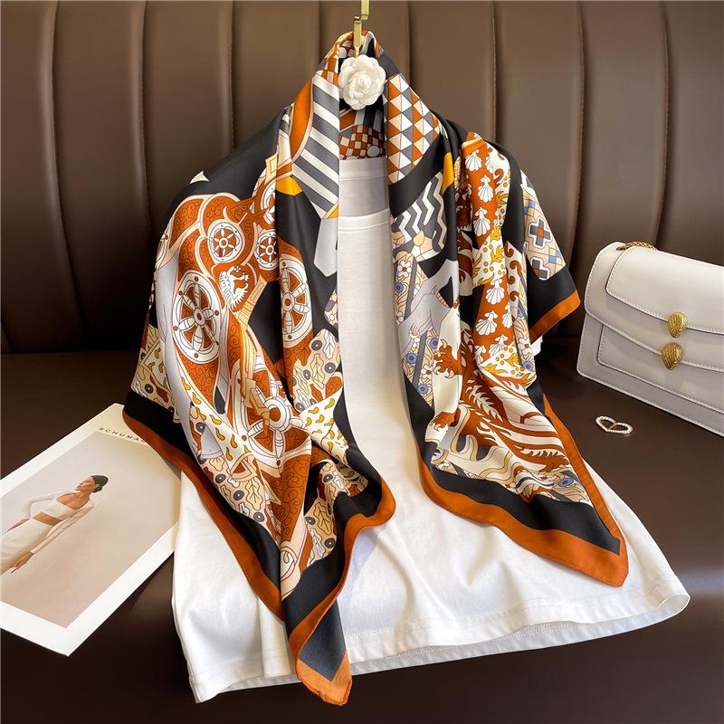 Frühling Sommer Koreanisch Luxus Damen 90X90cm Quadratischer Schal Druck Mode Haarband Schal Band Wickeltuch Halstuch Haarband Bandana