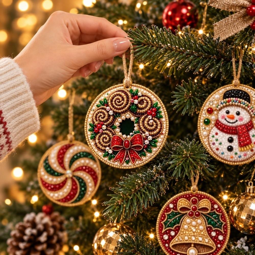 Kit de Pintura de Diamantes de Perlas de Papá Noel de 6 Piezas Manualidad DIY Adorno Colgante para Árbol de Navidad Tema Navideño