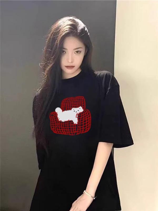 Women's Fashionable Pure Cotton Short-Sleeve T-Shirt - New Summer Niche Design, American High-Street Loose Fit