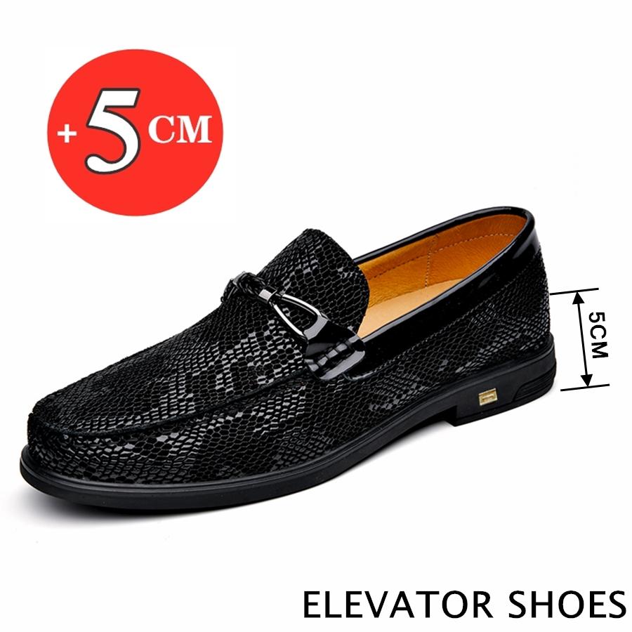 Fashion Flat/5CM Men Wedding Dress Shoes Loafers Men Elevator Shoes Slip On Height Increase Shoes Male Cowhide Leather Oxford Shoes