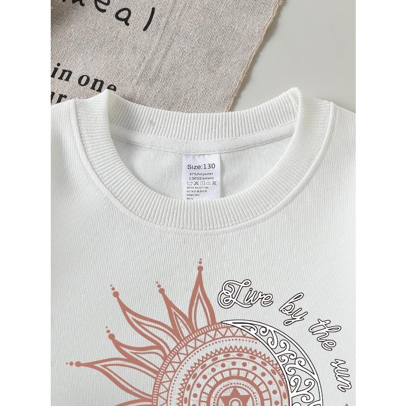 Girls' Long-Sleeve Casual Crewneck Sweatshirt | 2026 New, Composite Fabric with Slight Stretch, Random Print, Crew Neck