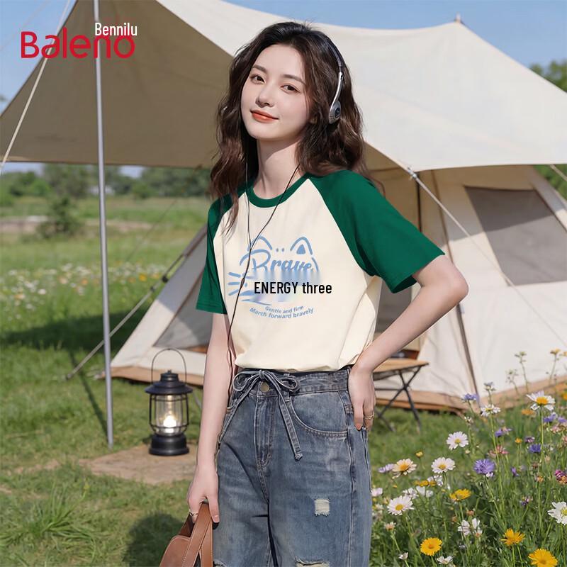 Baleno Women's Pure Cotton Color-Block Raglan Sleeve T-Shirt