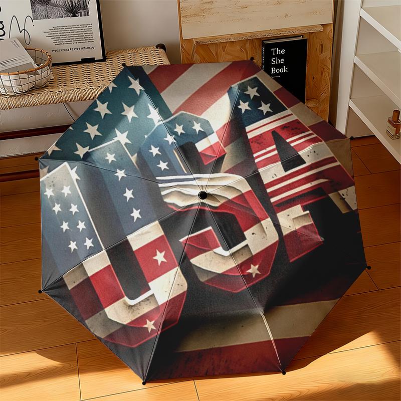 1 Stück Amerikanische Flagge Regenschirm Tragbar Faltbar Eisenrahmen Lochknochenstruktur Outdoor Heim Regenschirm