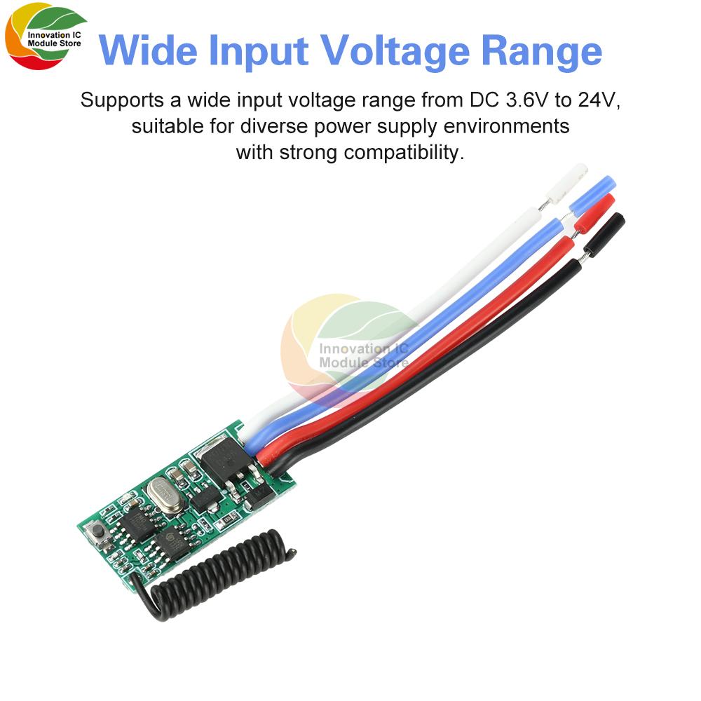 DC 3.6V-24V 2A Mini Remote Switch 12V 24V Mini Receiver LED Access Control Single-Channel Remote Switch 433MHz