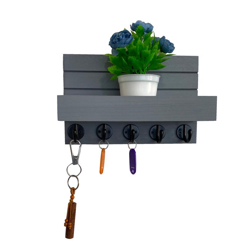 Wall-Mounted Wooden Shelf & Key Holder Decor