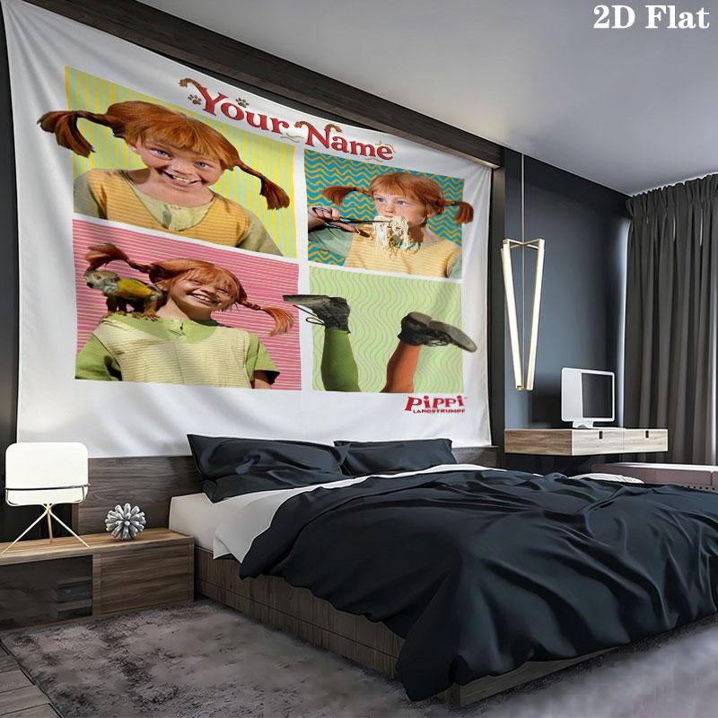 Pippi Longstocking Custom Name Wall Tapestry Aesthetic Wall Hanging Printed Fabric Blanket Decorative Tapestries for Bedroom Living Room Home Decor