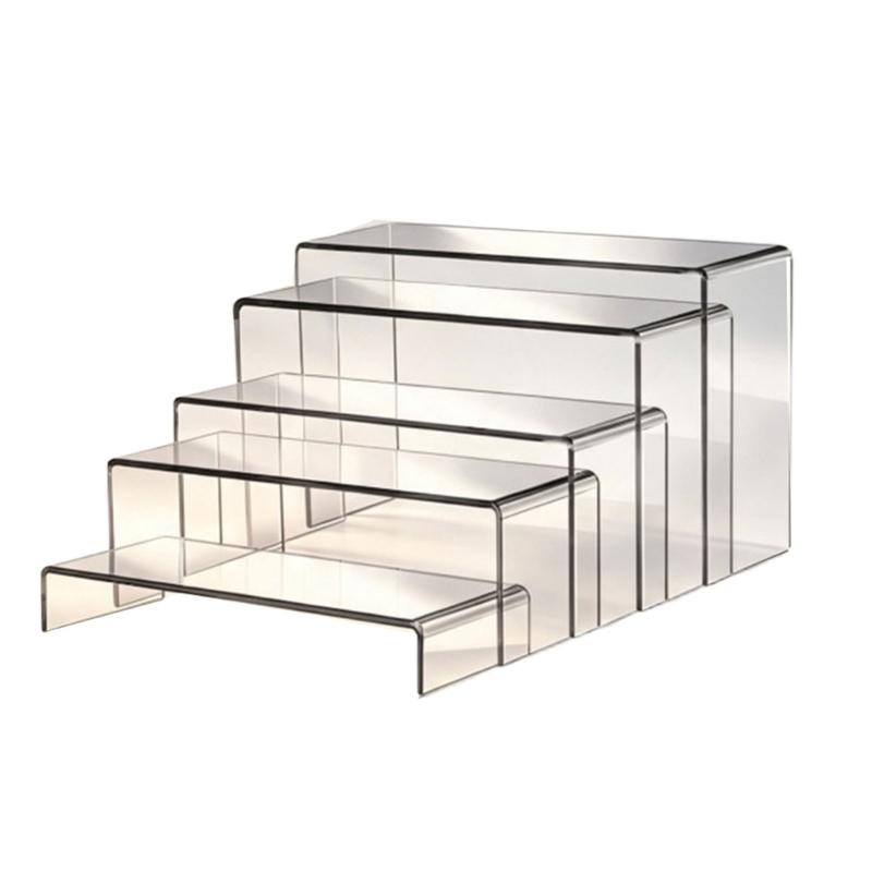 Clear Acrylic Shelf Stands for Counter Organization, 5 Piece Display Set for Perfume Bottles, Figurines, Ornaments, and Cabinet Display