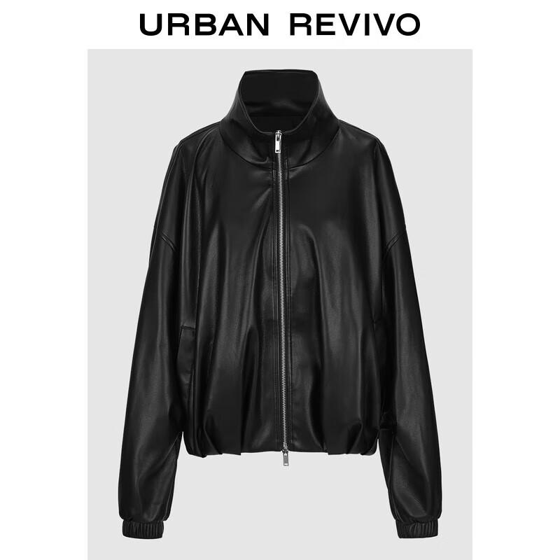 

Женская укороченная куртка свободного кроя из искусственной кожи с воротником-стойкой UR 2025 L (XL-XXL)